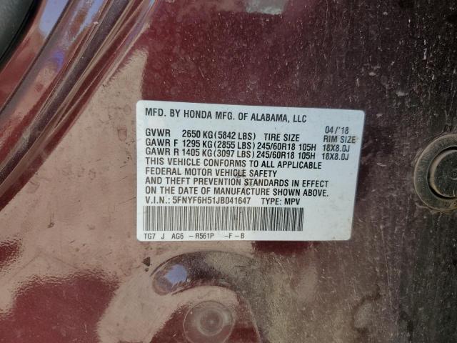 2018 HONDA PILOT EXL 5FNYF6H51JB041647