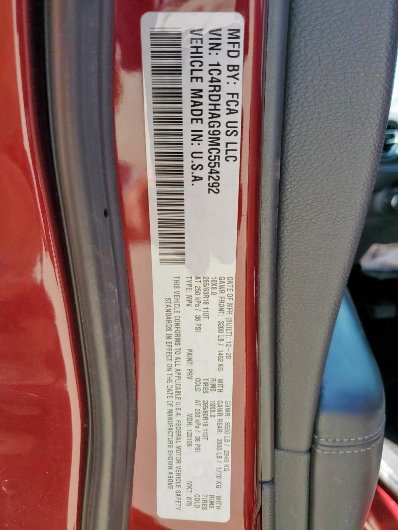 2021 DODGE DURANGO SX 1C4RDHAG9MC554292