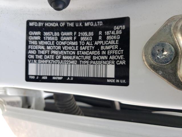 2018 HONDA CIVIC EXL SHHFK7H70JU223462