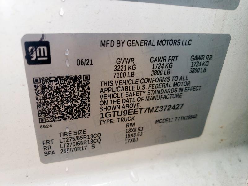 2021 GMC SIERRA K15 1GTU9EET7MZ372427