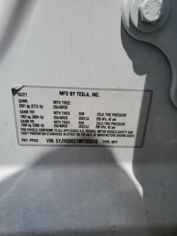2021 TESLA MODEL Y 5YJYGDEE7MF293316