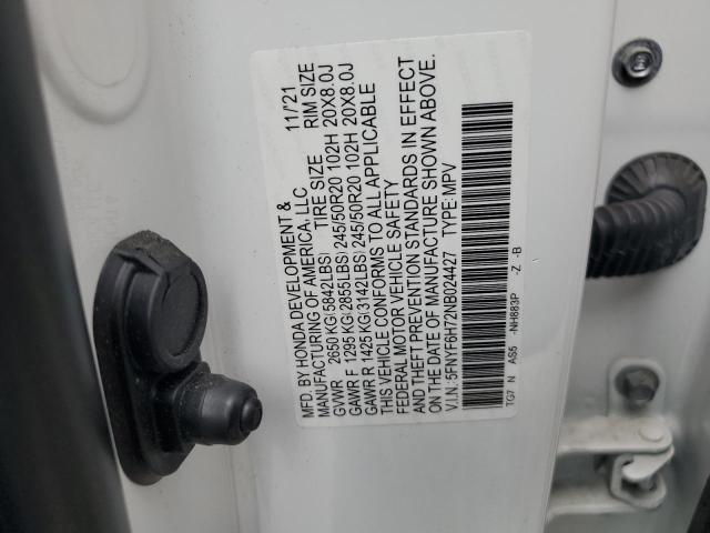 2022 HONDA PILOT BLAC - 5FNYF6H72NB024427