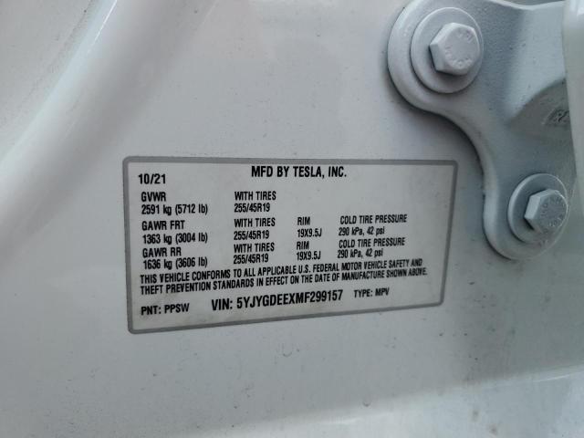 2021 TESLA MODEL Y 5YJYGDEEXMF299157
