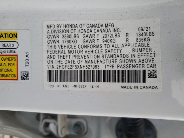 2022 HONDA CIVIC SPOR - 2HGFE2F5XNH527963