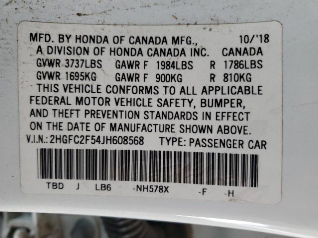 2018 HONDA CIVIC LX 2HGFC2F54JH608568