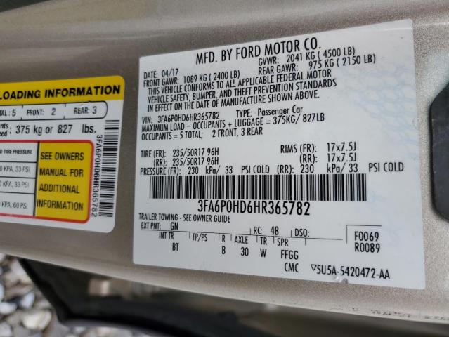 2017 FORD FUSION SE - 3FA6P0HD6HR365782