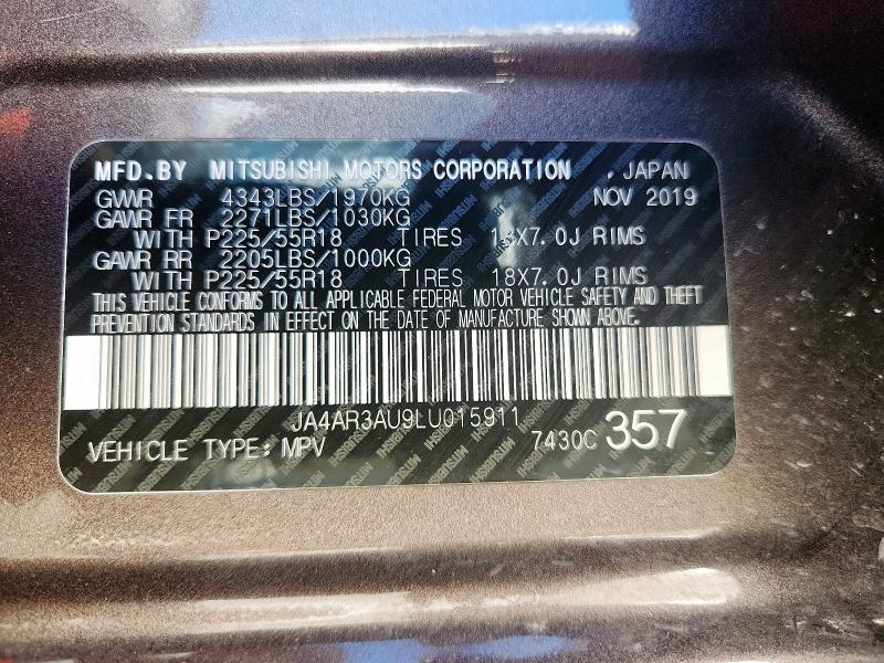 2020 MITSUBISHI OUTLANDER JA4AR3AU9LU015911