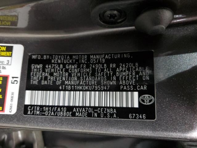 2019 TOYOTA CAMRY L - 4T1B11HK0KU795947