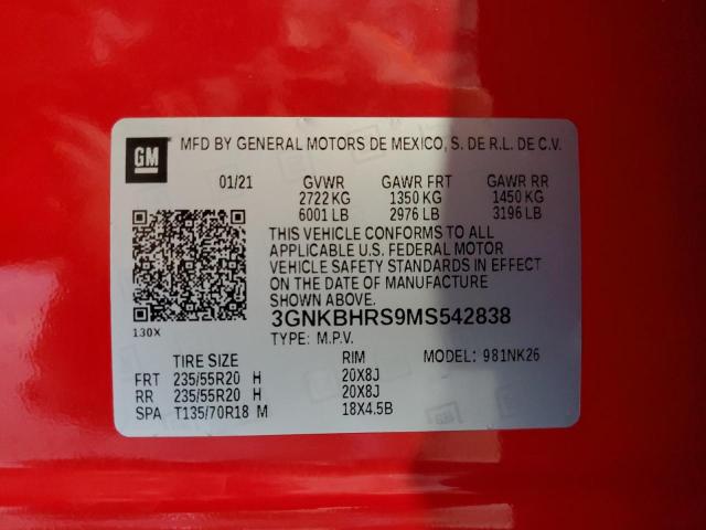 2021 CHEVROLET BLAZER 2LT 3GNKBHRS9MS542838