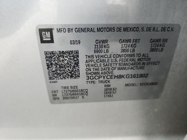 2019 CHEVROLET SILVERADO K1500 TRAIL BOSS CUSTOM 3GCPYCEH8KG161802