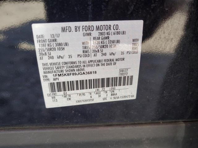 2018 FORD EXPLORER L 1FM5K8F89JGA36818