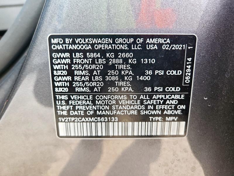 2021 VOLKSWAGEN ATLAS SEL 1V2TP2CAXMC563133