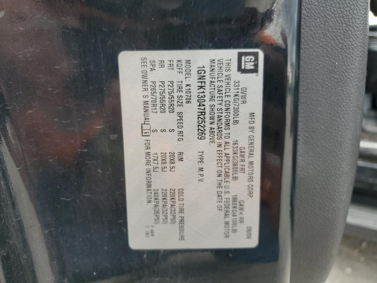 Lot #3289032856 2007 CHEVROLET TAHOE K150