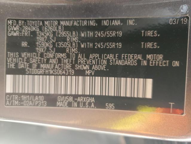 2019 TOYOTA HIGHLANDER - 5TDDGRFH1KS064319