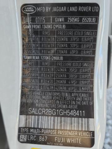 2016 LAND ROVER DISCOVERY SALCR2BG1GH548411
