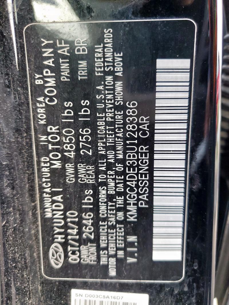 2011 HYUNDAI GENESIS 3. - KMHGC4DE3BU128386