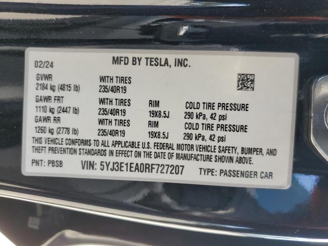 2024 TESLA MODEL 3 5YJ3E1EA0RF727207