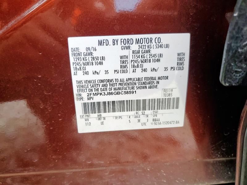 2016 FORD EDGE SEL 2FMPK3J86GBC58591