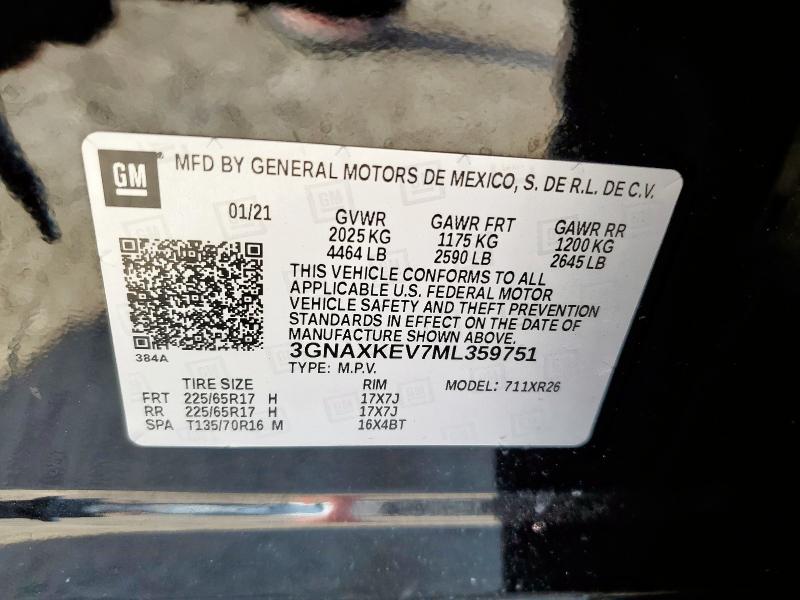 2021 CHEVROLET EQUINOX LT 3GNAXKEV7ML359751