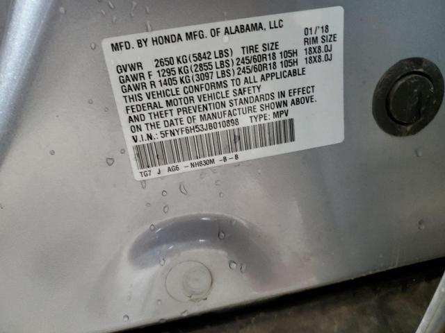 2018 HONDA PILOT EXL 5FNYF6H53JB010898