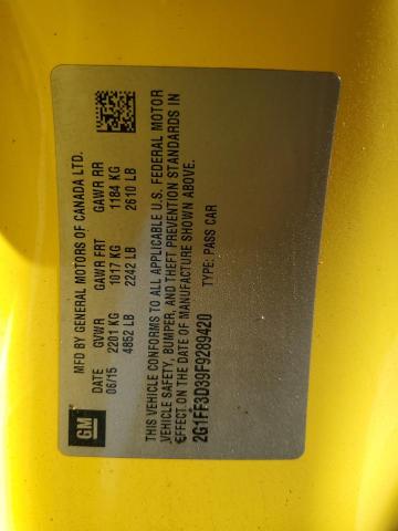 2015 CHEVROLET CAMARO LT 2G1FF3D39F9289420