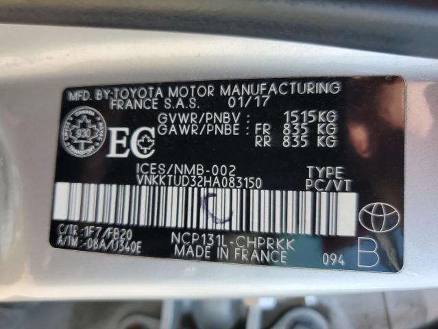 2017 TOYOTA YARIS L VNKKTUD32HA083150