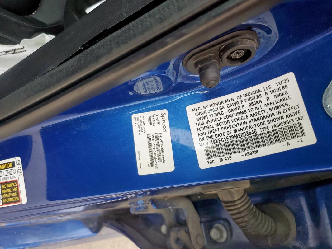 2021 HONDA CIVIC EX 19XFC1F39ME003646