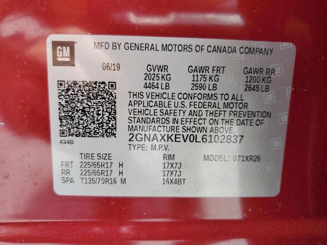 2020 CHEVROLET EQUINOX LT 2GNAXKEV0L6102837