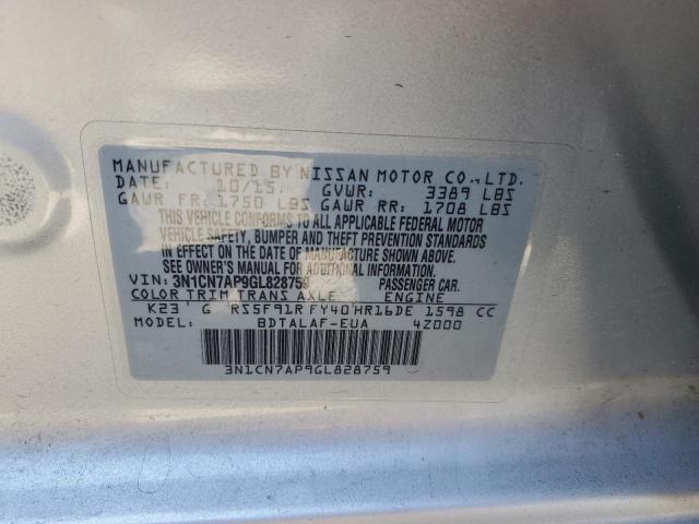 2016 NISSAN VERSA S 3N1CN7AP9GL828759