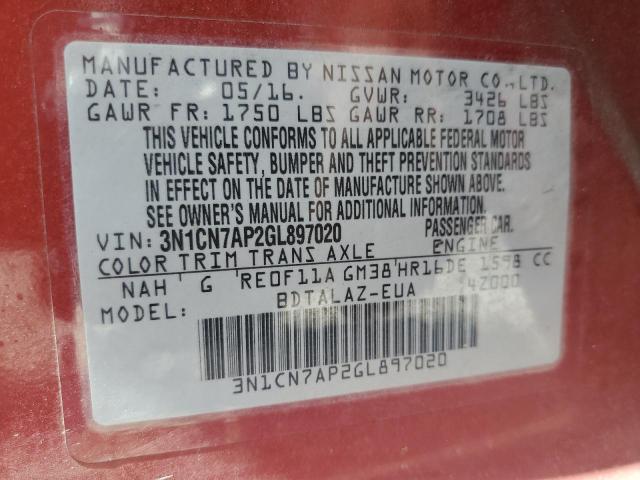 2016 NISSAN VERSA S - 3N1CN7AP2GL897020
