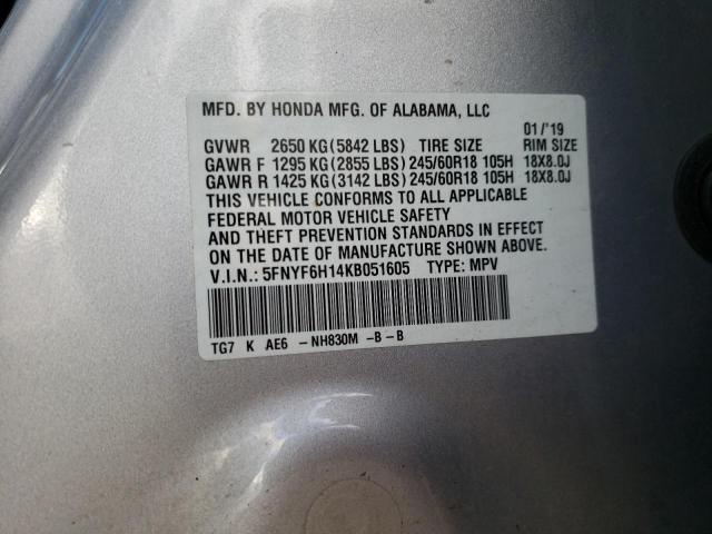 2019 HONDA PILOT LX 5FNYF6H14KB051605