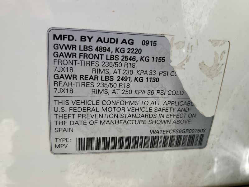2016 AUDI Q3 PREMIUM WA1EFCFS6GR007503