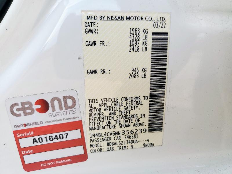 2022 NISSAN ALTIMA SR - 1N4BL4CV6NN356239