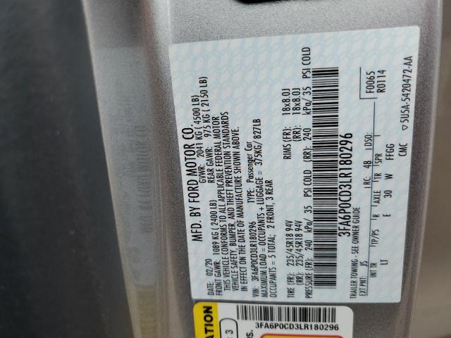 2020 FORD FUSION SEL 3FA6P0CD3LR180296