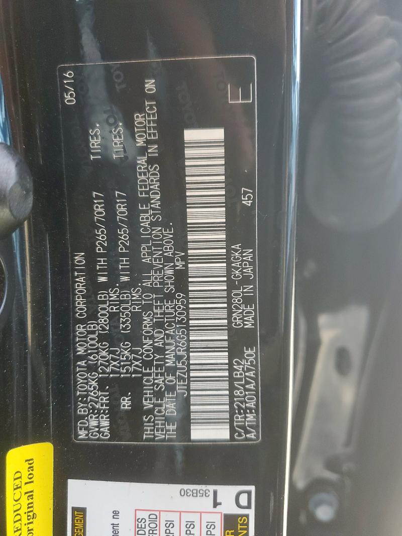 2016 TOYOTA 4RUNNER SR JTEZU5JR6G5130959