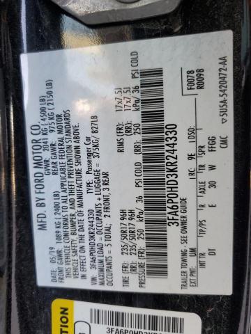 2019 FORD FUSION SE - 3FA6P0HD3KR244330