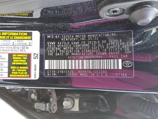 2022 TOYOTA CAMRY SE - 4T1G11AK3NU695894