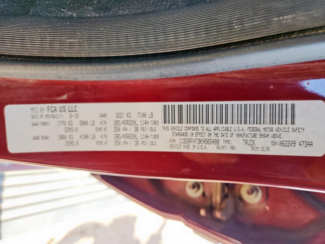 2019 RAM 1500 LIMIT 1C6SRFHT3KN565498