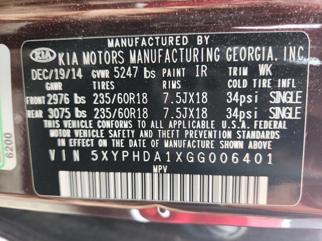 2016 KIA SORENTO EX 5XYPHDA1XGG006401
