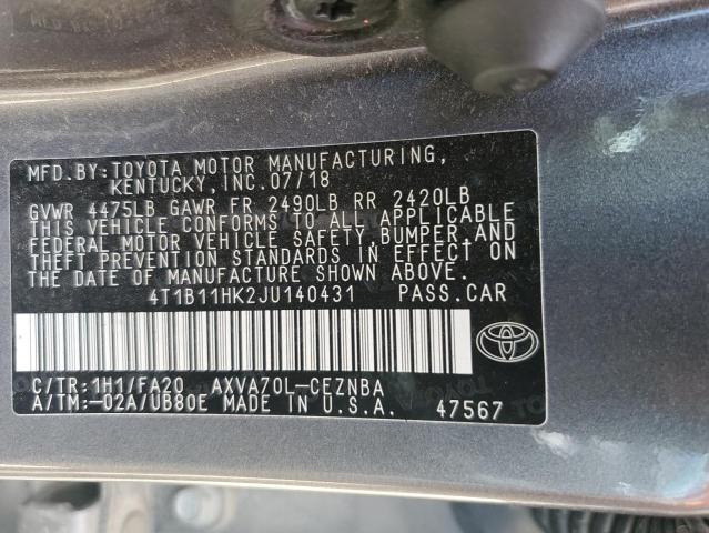 2018 TOYOTA CAMRY L 4T1B11HK2JU140431