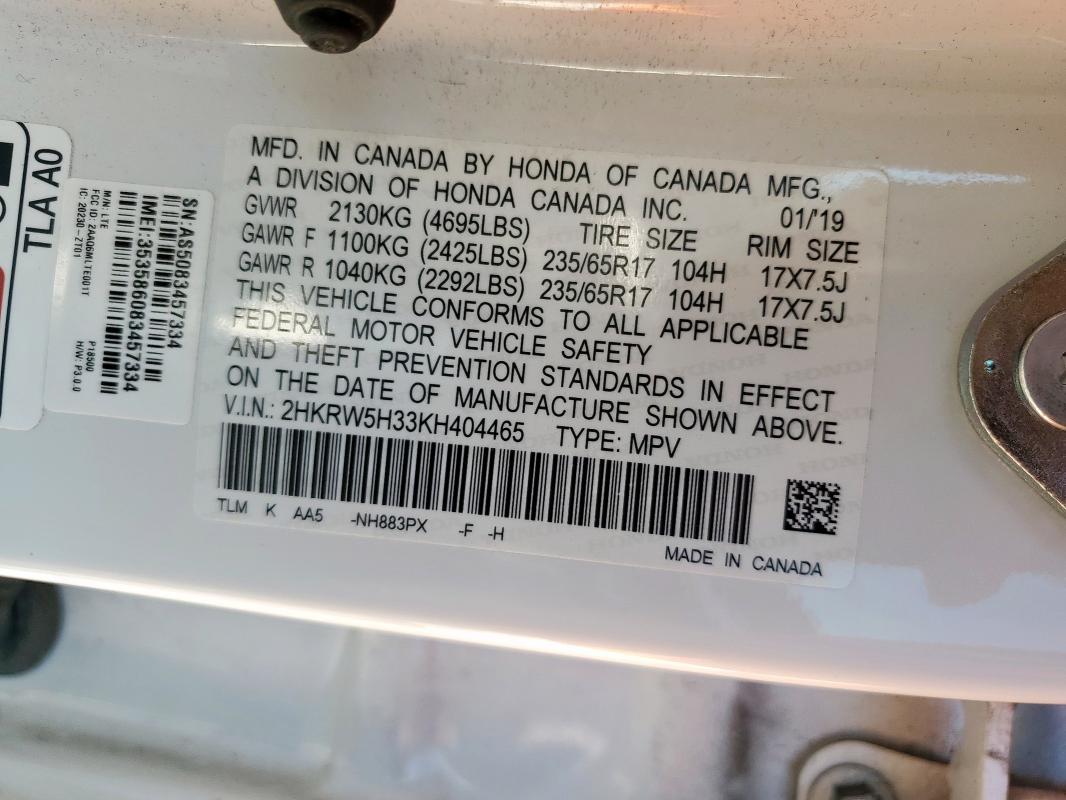 2019 HONDA CR-V LX 2HKRW5H33KH404465
