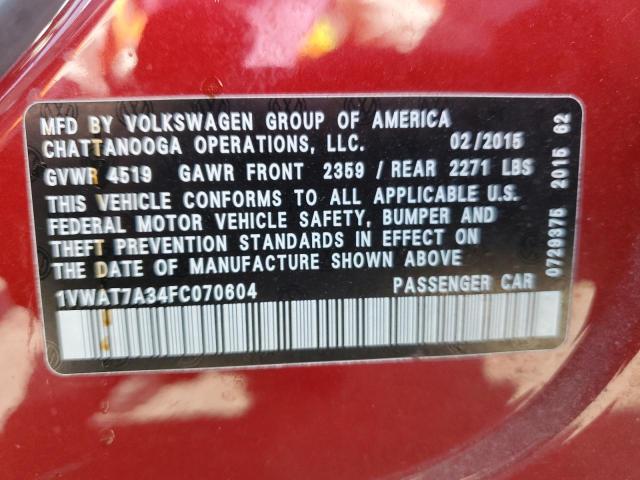 2015 VOLKSWAGEN PASSAT S - 1VWAT7A34FC070604
