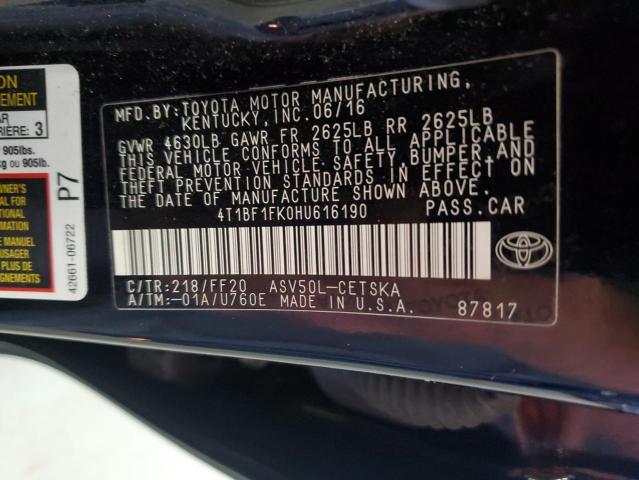 2017 TOYOTA CAMRY LE 4T1BF1FK0HU616190