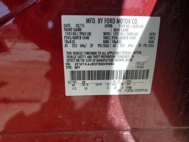 2015 FORD EDGE SEL 2FMTK4J83FBB09980