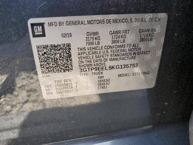 2019 GMC SIERRA K15 - 3GTP9EEL5KG135753