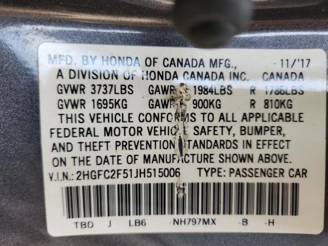 2018 HONDA CIVIC LX 2HGFC2F51JH515006