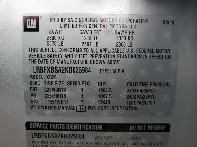2019 BUICK ENVISION P LRBFXBSA2KD025984