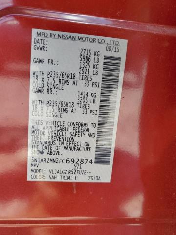 2015 NISSAN PATHFINDER 5N1AR2MN2FC692874