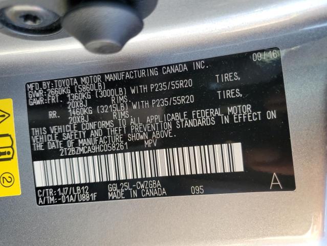 2017 LEXUS RX 350 BAS 2T2BZMCA9HC058261