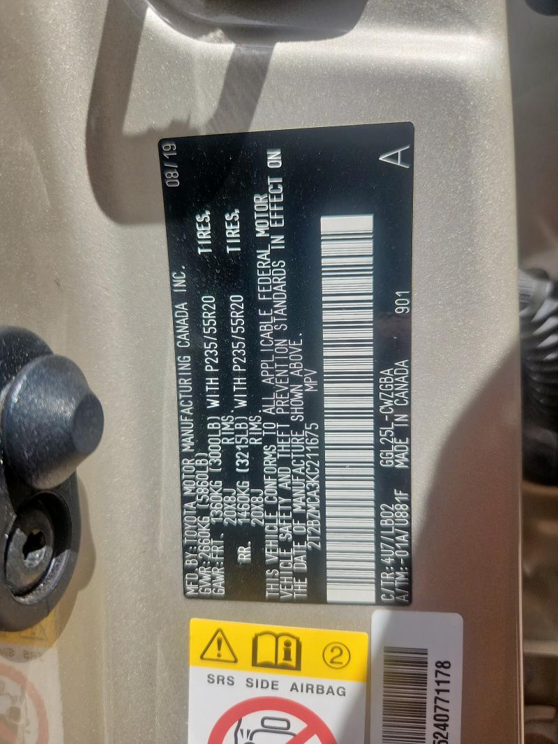 2019 LEXUS RX 350 BAS 2T2BZMCA3KC211675
